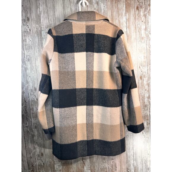 Coldwater Creek Wool Blend Coat Womens XS Plaid Button Down Notch Lapel Trench - Picture 2 of 9